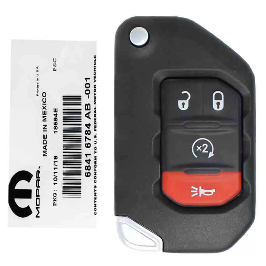 Jeep Wrangler, Jeep Gladiator Flip Remote Key 4 Buttons 68416784AB OHT1130261