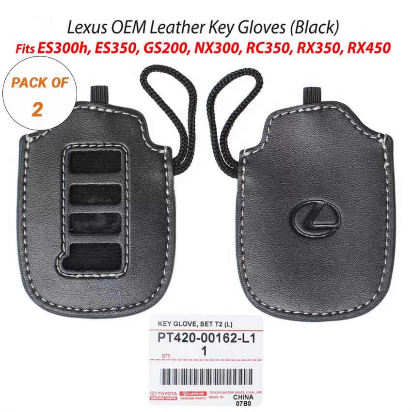 LEXUS OEM Black Smart Key Fob Remote Cover Leather Gloves PT420-00162-L1 (Pack of 2)
