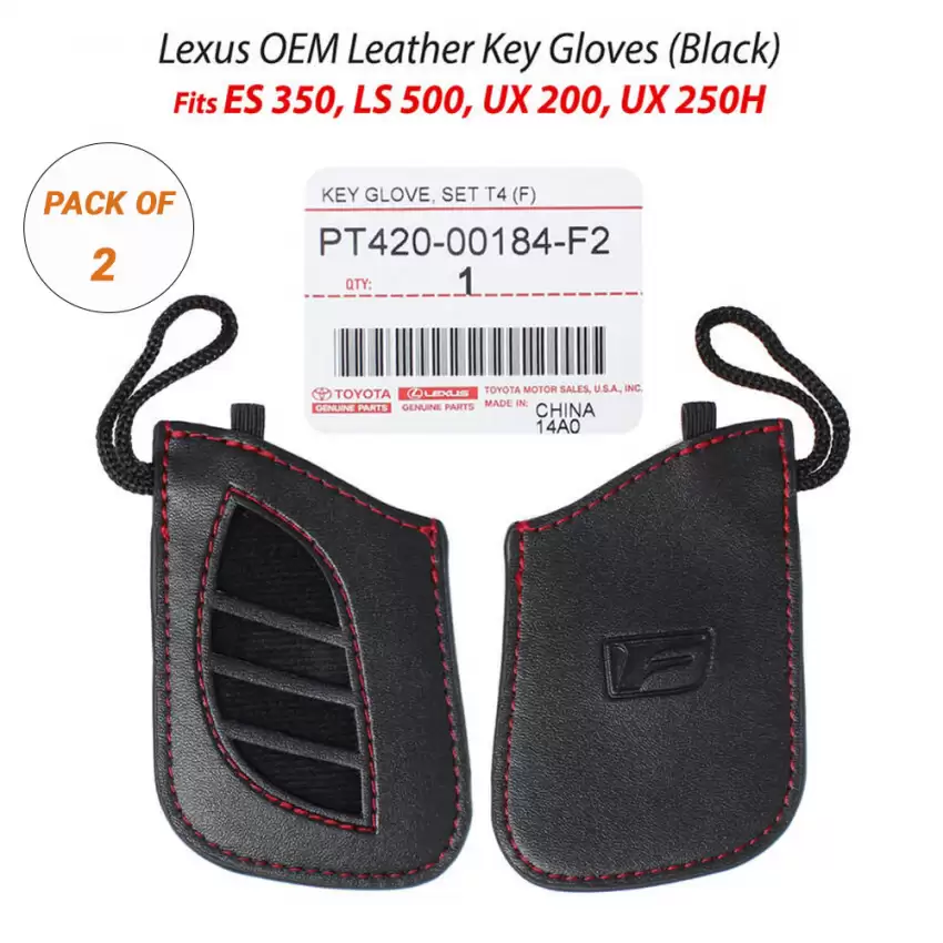 Lexus OEM Black Smart Key Fob Remote Cover Leather Gloves PT420-00184-F2 (Pack of 2)