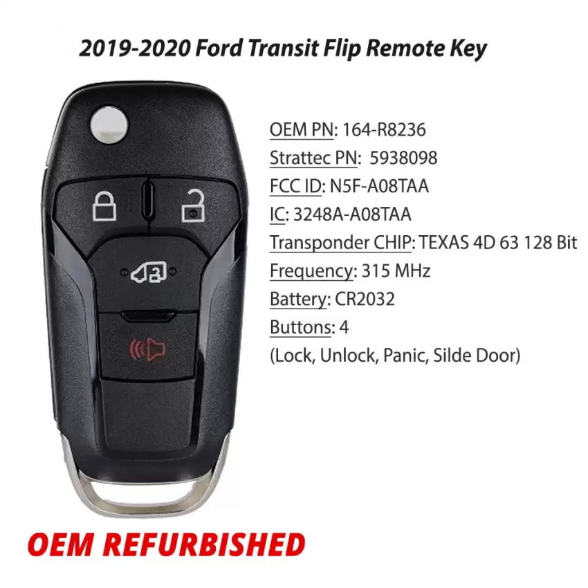 2019-2022 Ford Transit Flip Remote Key 164-R8236 N5F-A08TAA (Refurbished - Like New) - RR-FRD-R8236  p-2