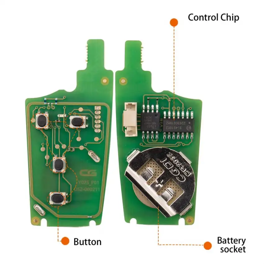 Buick-style CG Key A22-3+1 flip wire remote with 4 buttons. Compatible with CGDI K2 only. No chip, battery, or blade included