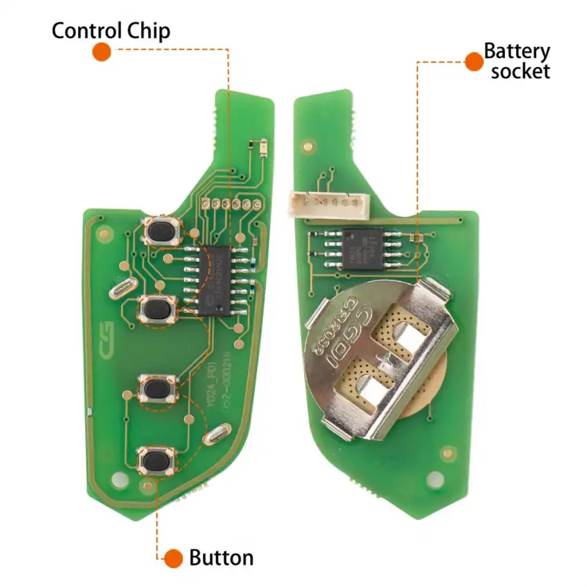 Cadillac-style CG Key A21-4 wire remote with 4 buttons. Universal remote for CGDI K2. No chip, battery, or blade included