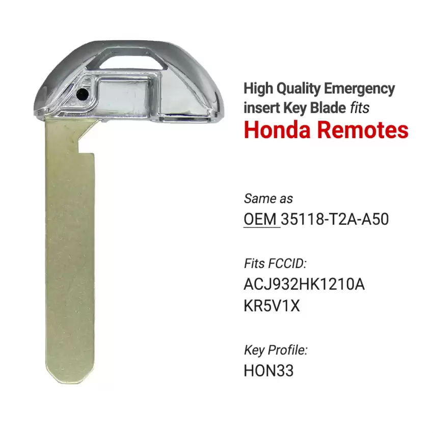 Honda Aftermarket High Security Insert Key Blade 35118-T2A-A50 HON66 