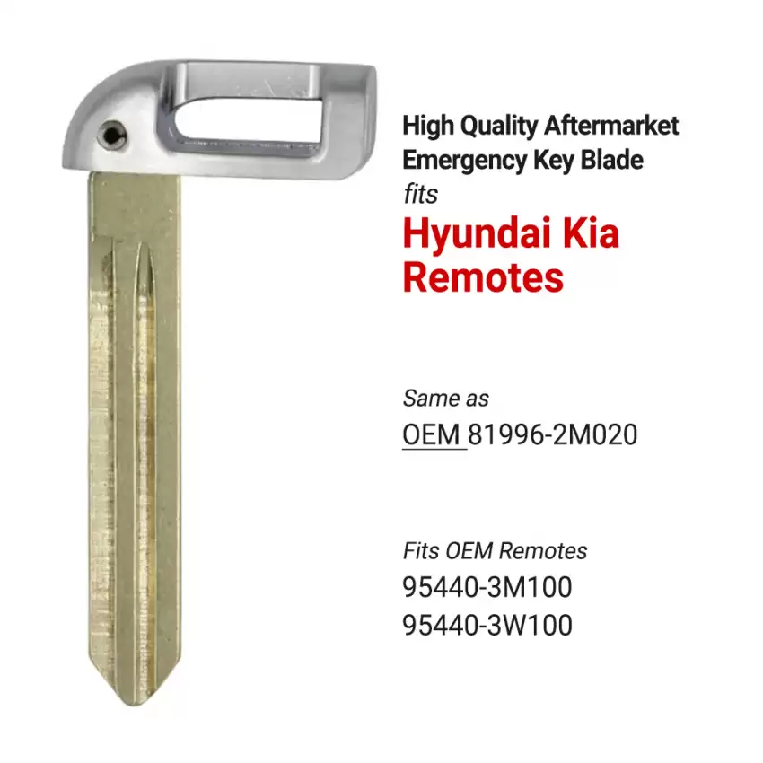 Hyundai Kia Aftermarket Insert Emergency Key Blade Same as 81996-2M020