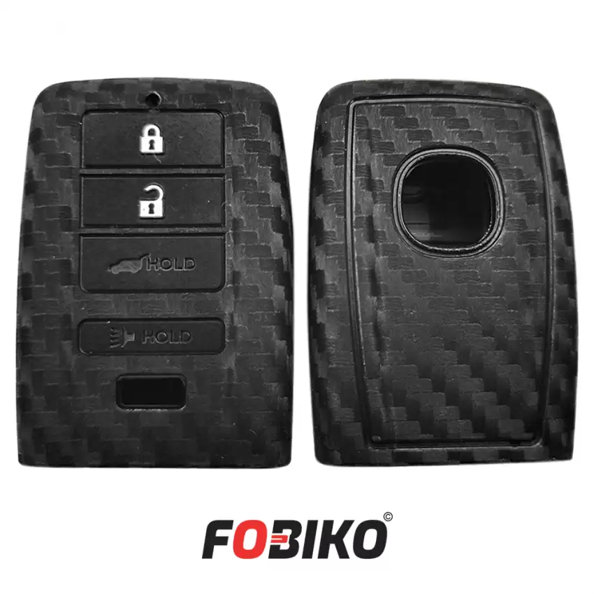 Protect your Acura Smart Remote Key with our carbon fiber style black silicon cover Our 4 button cover provides protection from scratches and damage, while also adding a sleek and stylish look to your keychain.