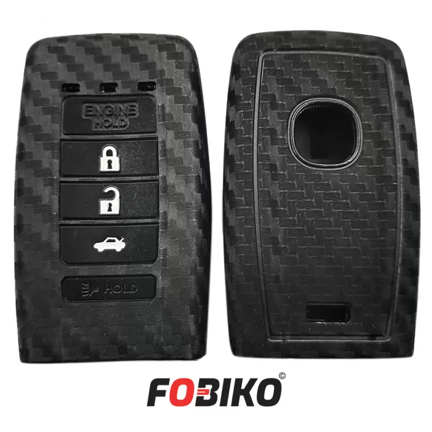 Protect your Acura Smart Remote Key with our carbon fiber style black silicon cover Our 5 button cover provides protection from scratches and damage, while also adding a sleek and stylish look to your keychain.