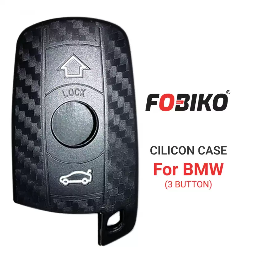 Silicon Cover for BMW CAS3 Remote Key 3 Button Carbon Fiber Style Black