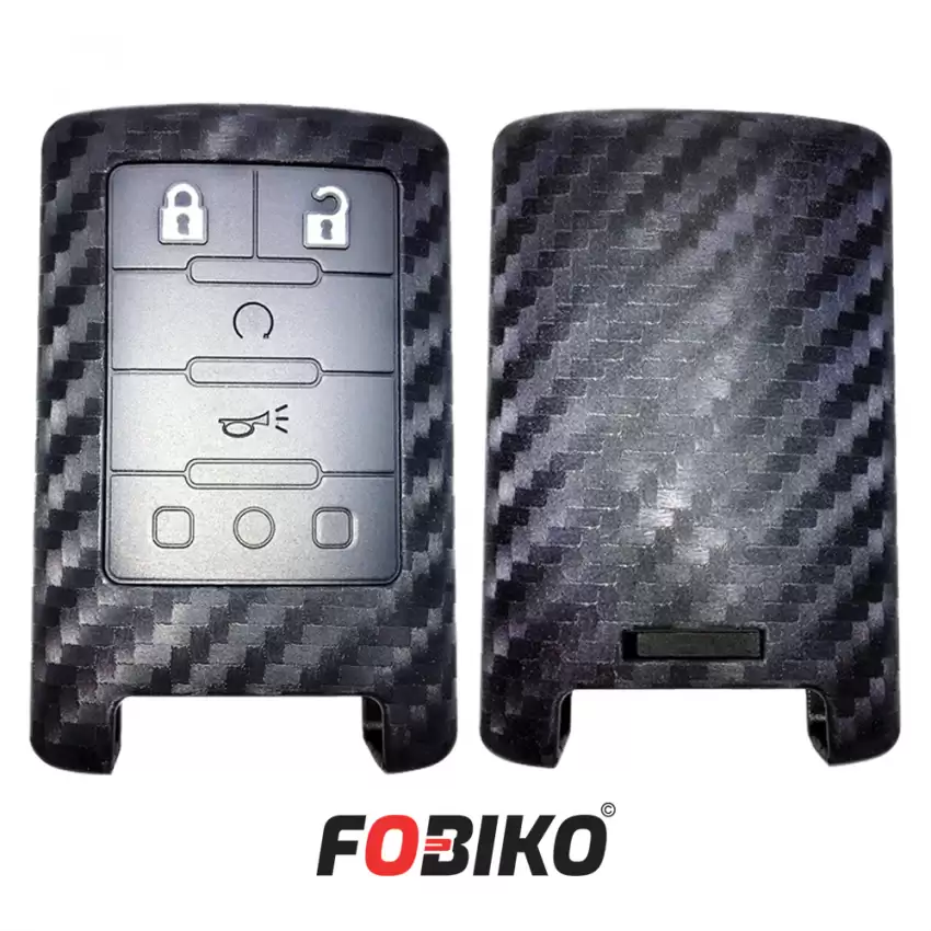 Protect your Cadillac Keyless Remote Key with our carbon fiber style black silicon cover Our 5 button cover provides protection from scratches and damage, while also adding a sleek and stylish look to your keychain.