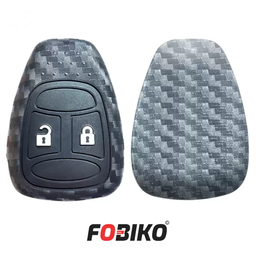 Protect your Jeep Remote Head Key with our carbon fiber style black silicon cover Our 2 button cover provides protection from scratches and damage, while also adding a sleek and stylish look to your keychain.