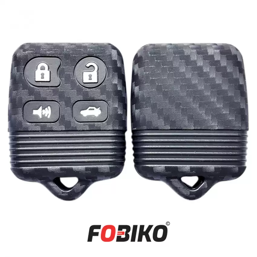 Protect your Ford Remote Key with our carbon fiber style black silicon cover Our 4 button cover provides protection from scratches and damage, while also adding a sleek and stylish look to your keychain.