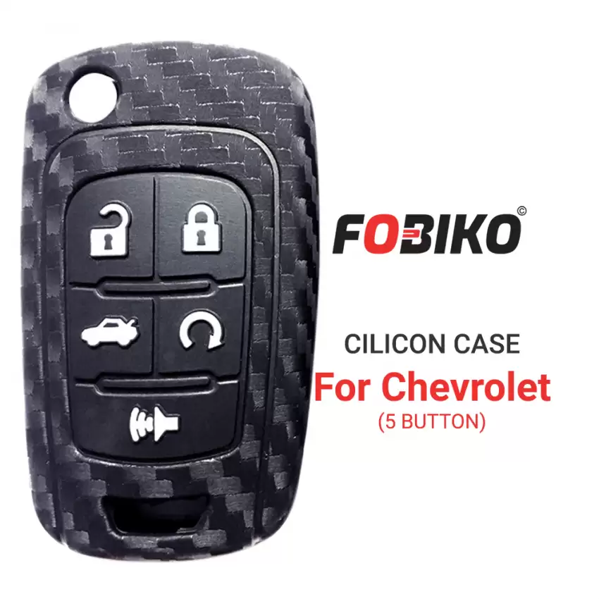 Silicon Cover for GM Flip Remote Key 5 Button Carbon Fiber Style Black