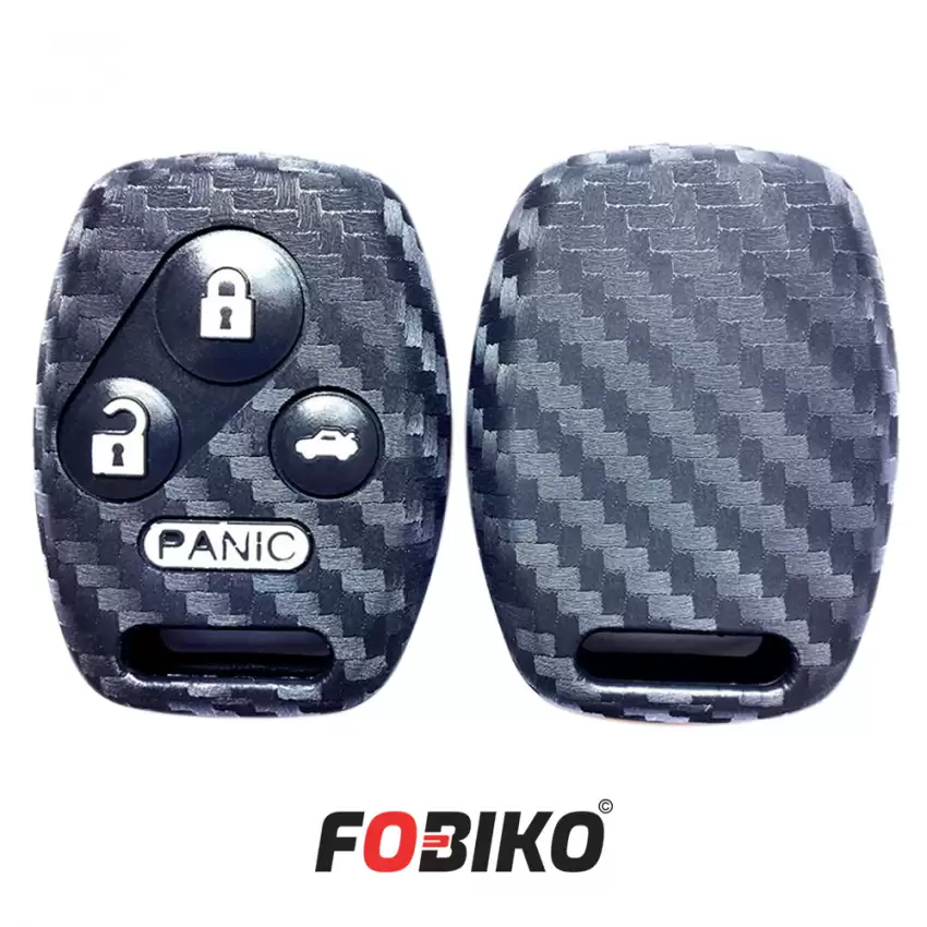 Protect your Honda Remote Key with our carbon fiber style black silicon cover Our 3 button cover provides protection from scratches and damage, while also adding a sleek and stylish look to your keychain.