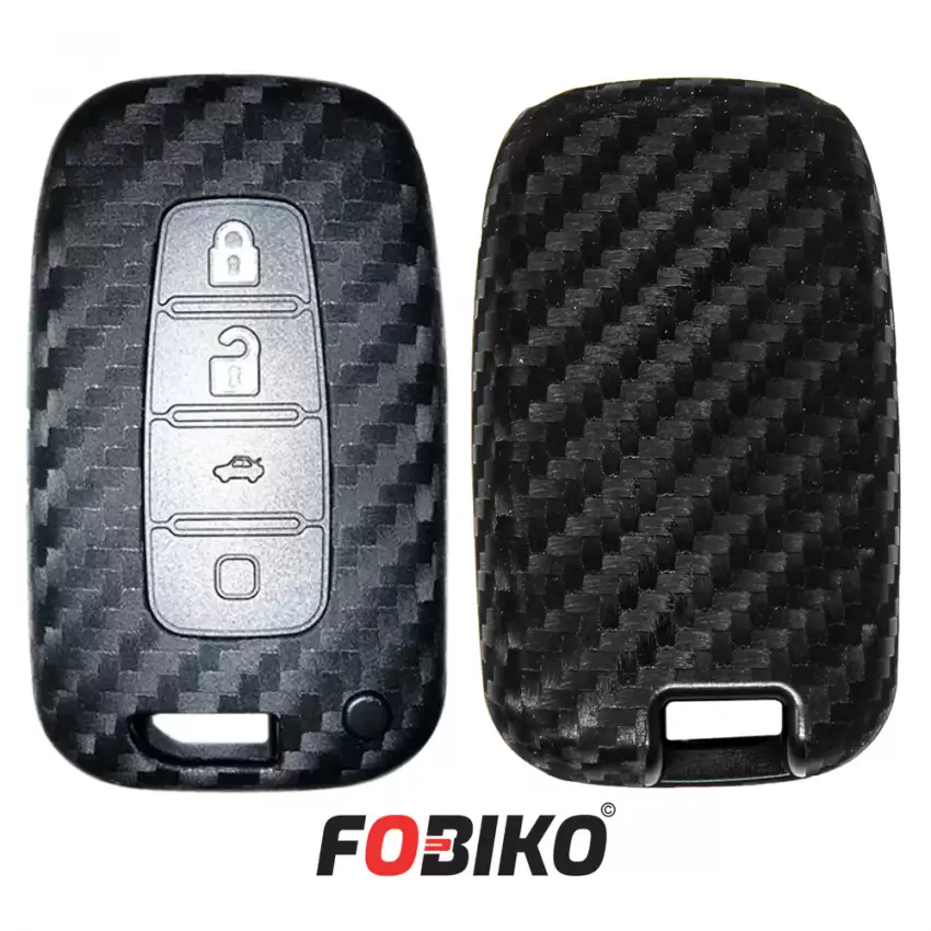 Protect your Old Hyundai Kia Smart Remote Key with our carbon fiber style black silicon cover Our 4 button cover provides protection from scratches and damage, while also adding a sleek and stylish look to your keychain.