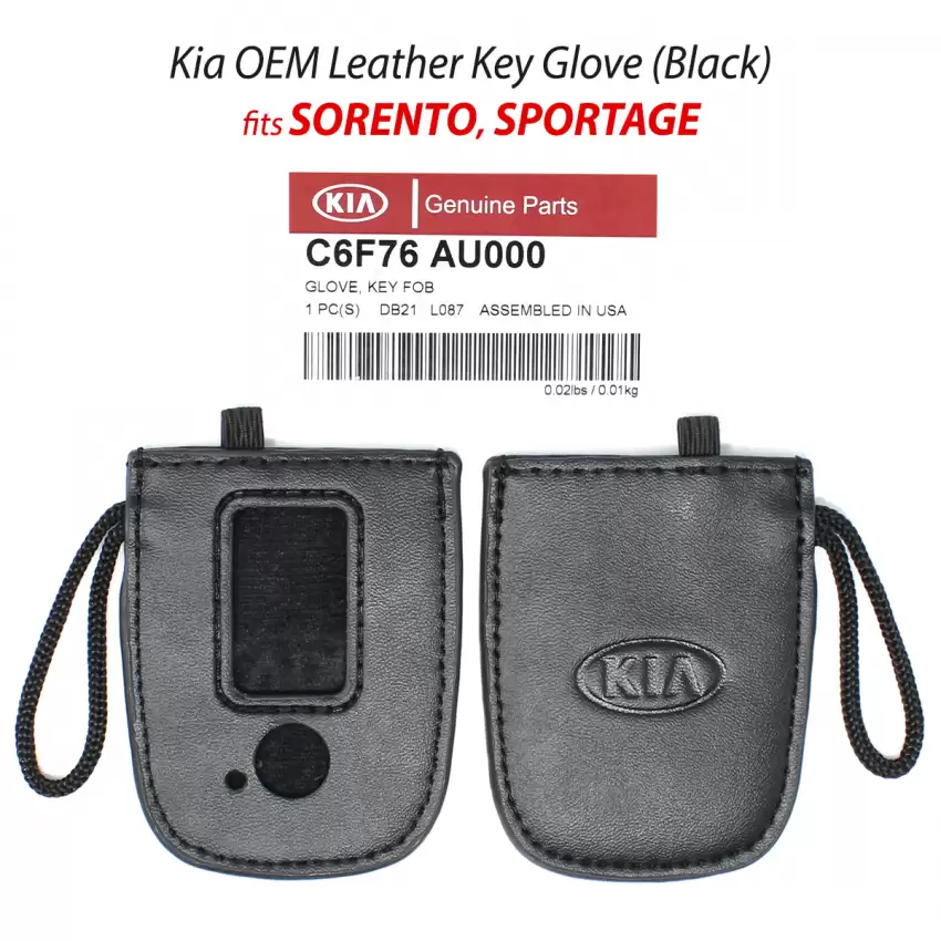 New Genuine OEM Kia Sorento Sportage  Black Leather Smart Key FOB Glove Protector C6F76-AU000