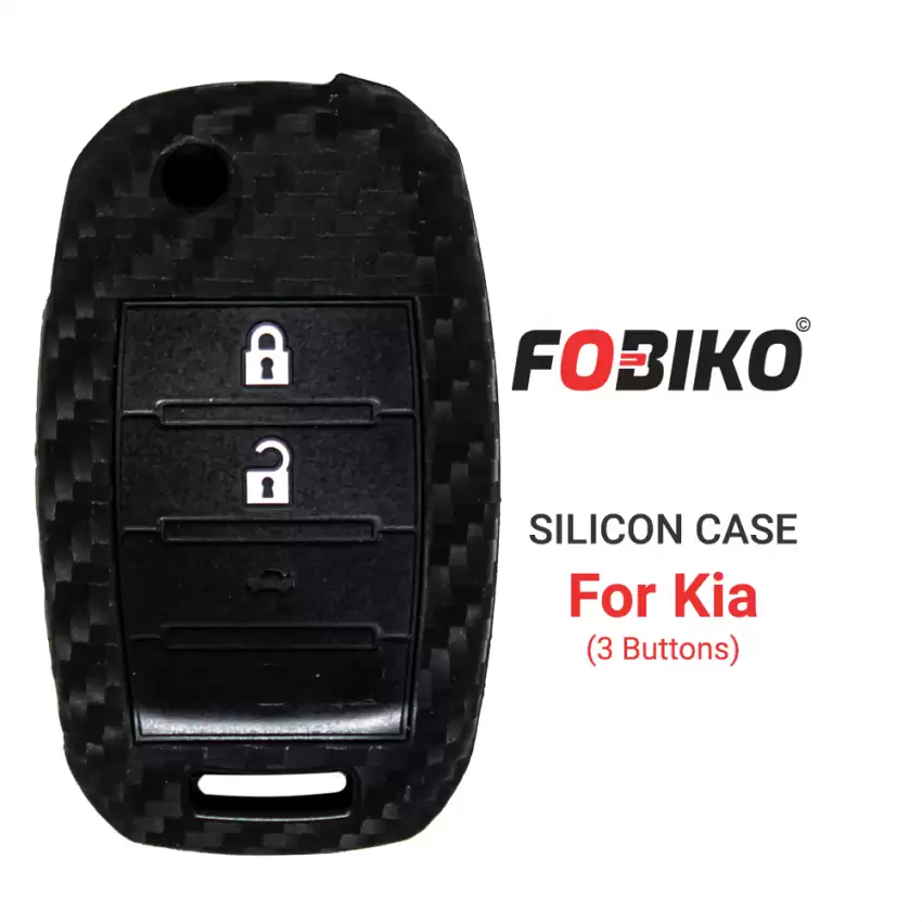 Silicon Cover for Kia Flip Remote Key 3 Button Carbon Fiber Style Black