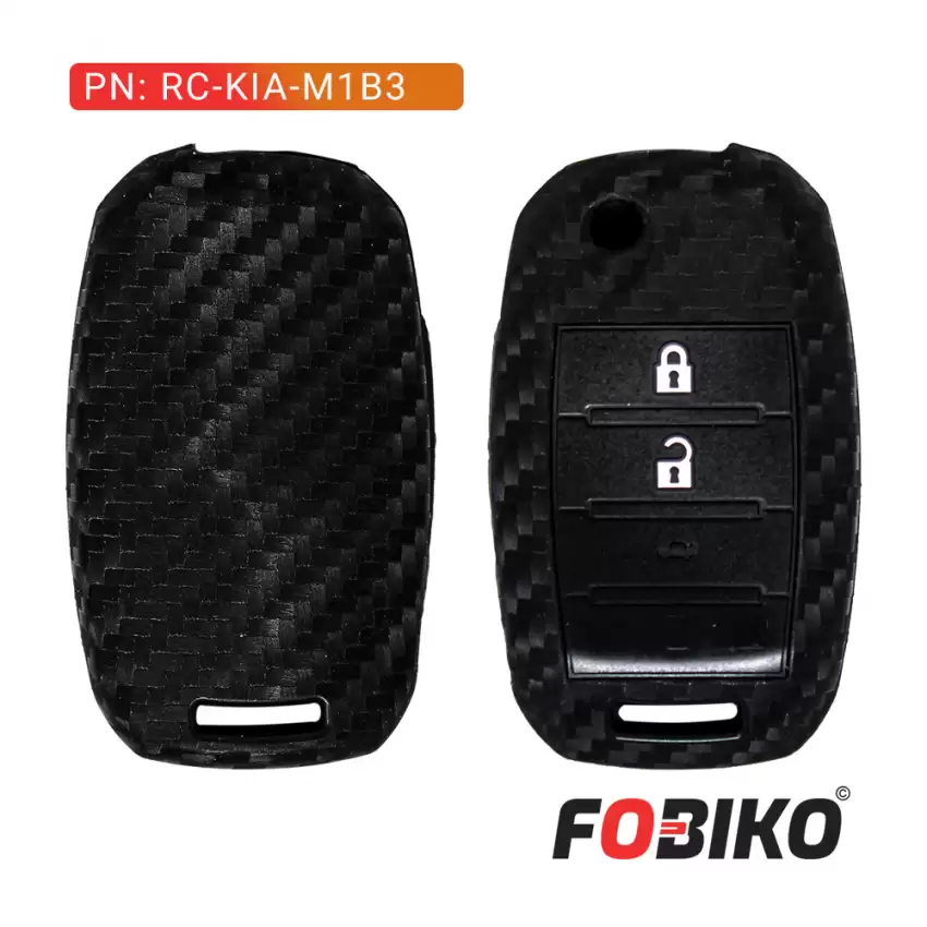 Protect your Kia Flip Remote Key with our carbon fiber style black silicon cover Our 3 button cover provides protection from scratches and damage, while also adding a sleek and stylish look to your keychain.
