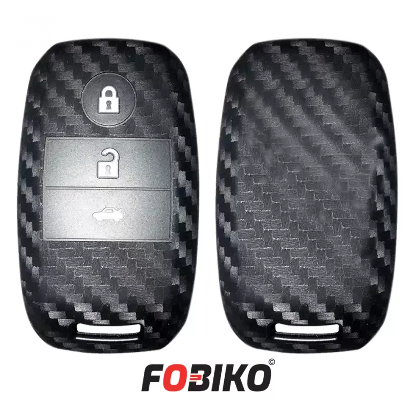 Protect your Kia Smart Remote Key with our carbon fiber style black silicon cover Our 3 button cover provides protection from scratches and damage, while also adding a sleek and stylish look to your keychain.