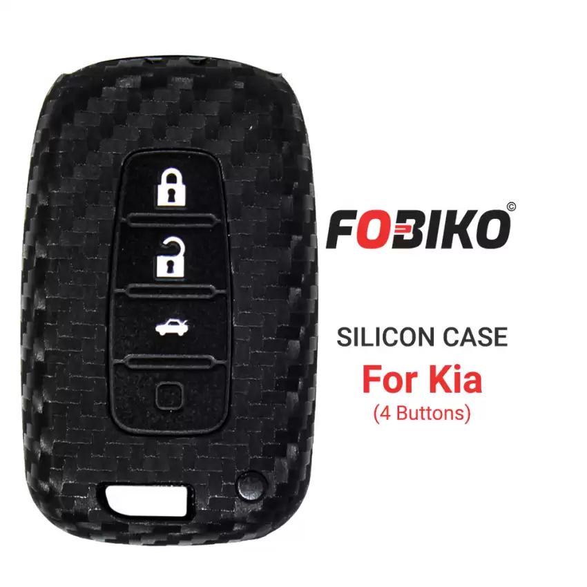 Silicon Cover for Kia Smart Remote Key 4 Button Carbon Fiber Style Black with Trunk