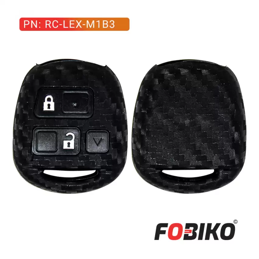 Protect your Lexus Remote Head Key with our carbon fiber style black silicon cover Our 3 button cover provides protection from scratches and damage, while also adding a sleek and stylish look to your keychain.