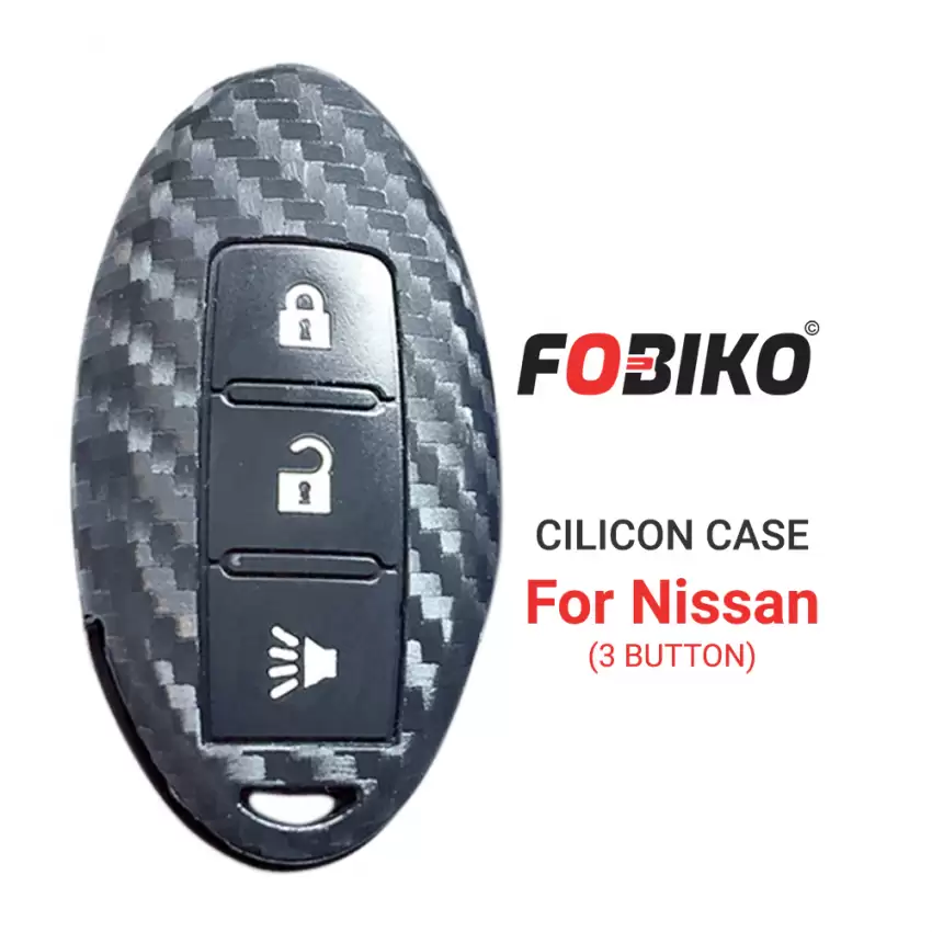 Silicon Cover for Nissan Smart Remote Key 3 Button Carbon Fiber Style Black