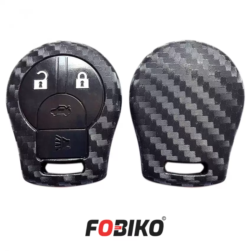 Protect your Nissan Remote Head Key with our carbon fiber style black silicon cover Our 4 button cover provides protection from scratches and damage, while also adding a sleek and stylish look to your keychain.