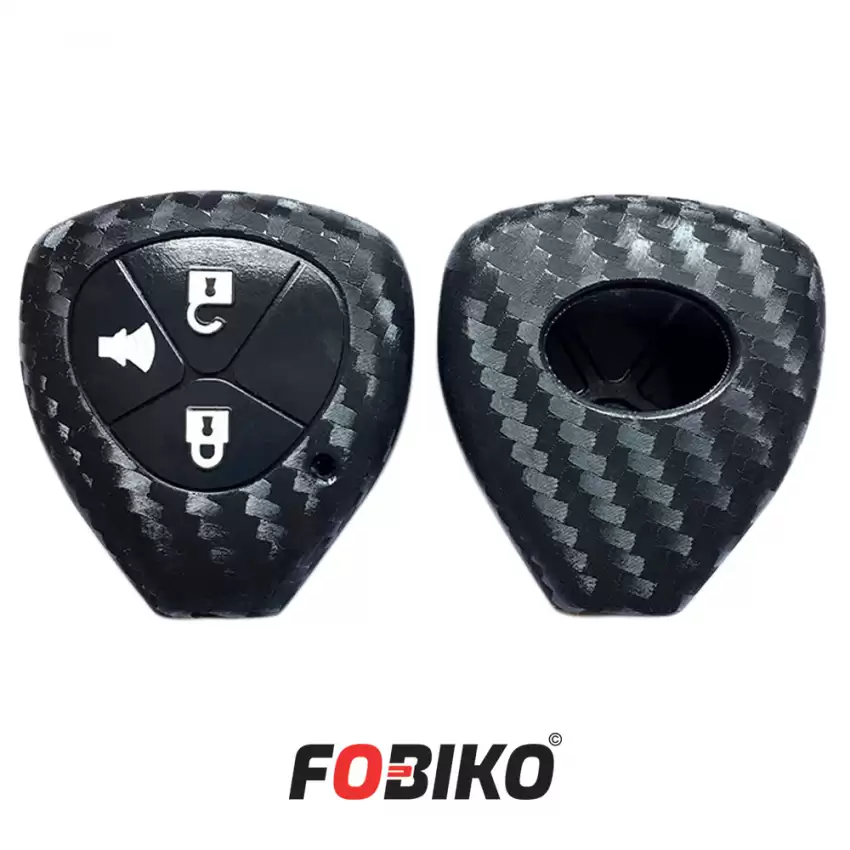 Protect your Toyota Remote Head Key with our carbon fiber style black silicon cover Our 3 button cover provides protection from scratches and damage, while also adding a sleek and stylish look to your keychain.