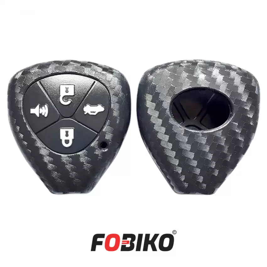Protect your Toyota Remote Head Key with our carbon fiber style black silicon cover Our 4 button cover provides protection from scratches and damage, while also adding a sleek and stylish look to your keychain.