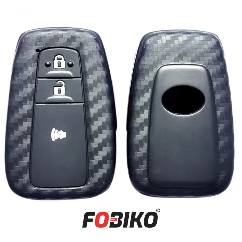Protect your Toyota Smart Remote Key with our carbon fiber style black silicon cover Our 3 button cover provides protection from scratches and damage, while also adding a sleek and stylish look to your keychain.
