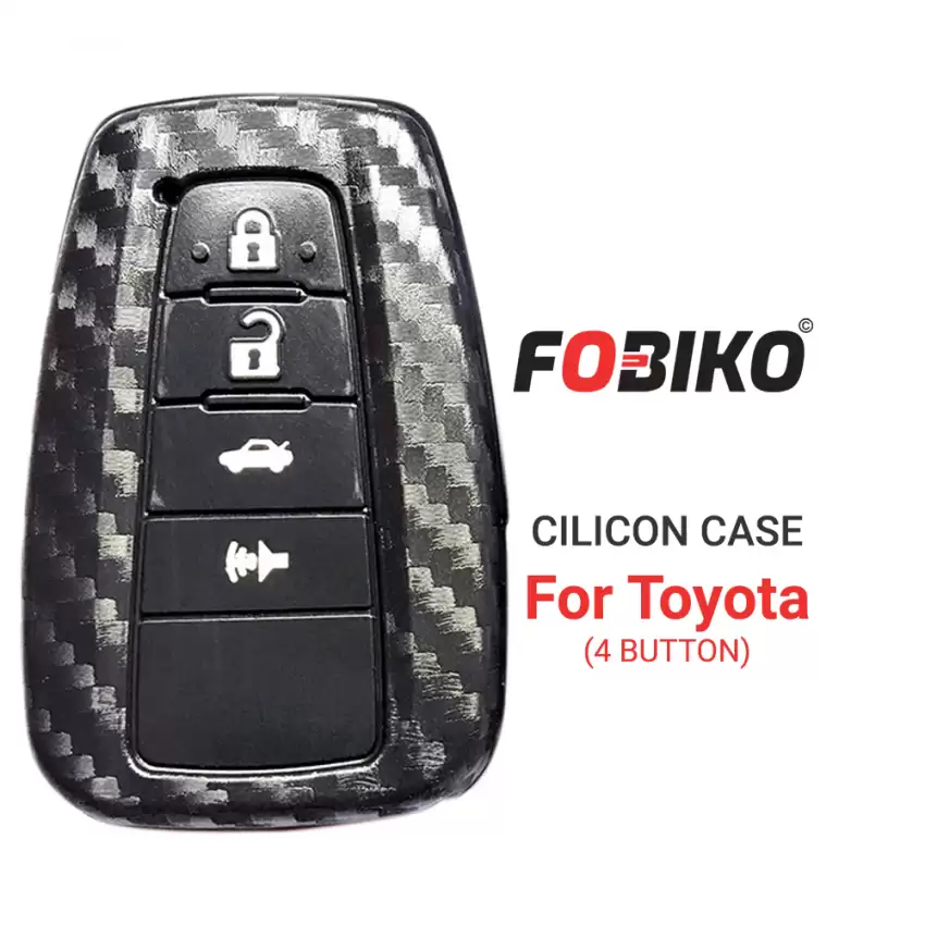 Silicon Cover for Toyota Smart Remote Key 4 Button Carbon Fiber Style Black