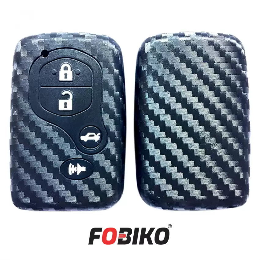 Protect your 2007-2013 Toyota Smart Remote Key with our carbon fiber style black silicon cover Our 4 button cover provides protection from scratches and damage, while also adding a sleek and stylish look to your keychain.
