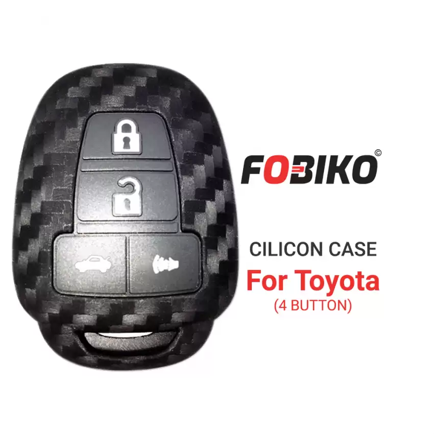 Silicon Cover for Toyota Remote Head Key 4 Button Carbon Fiber Style Black with Panic