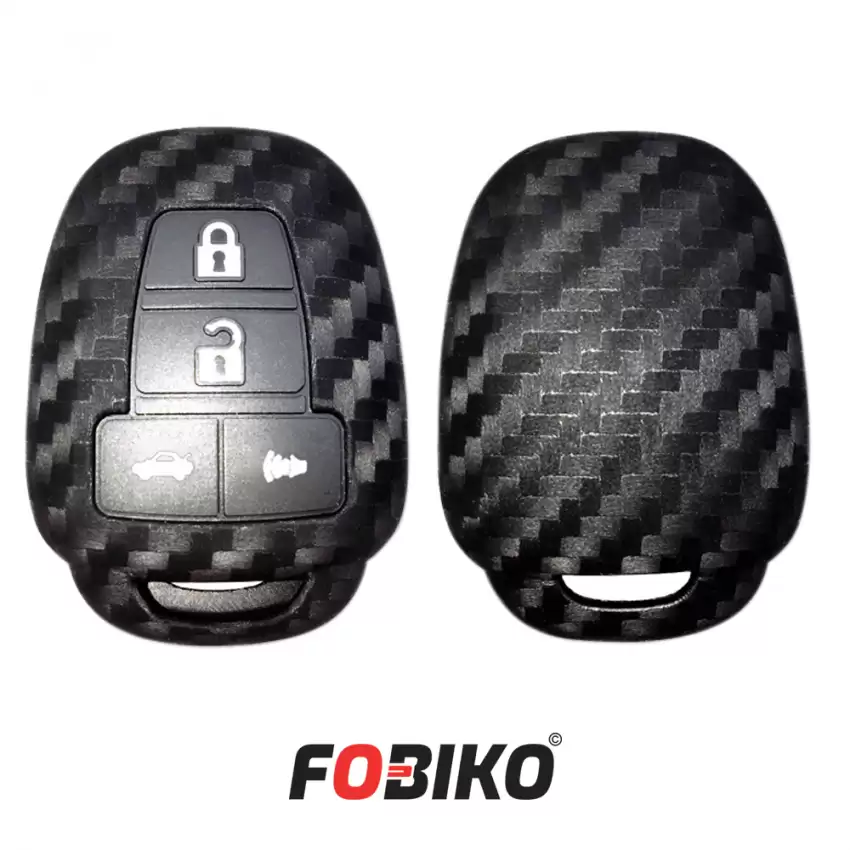 Protect your Toyota Remote Head Key with our carbon fiber style black silicon cover Our 4B cover provides protection from scratches and damage, while also can add a sleek and stylish look to your keychain.