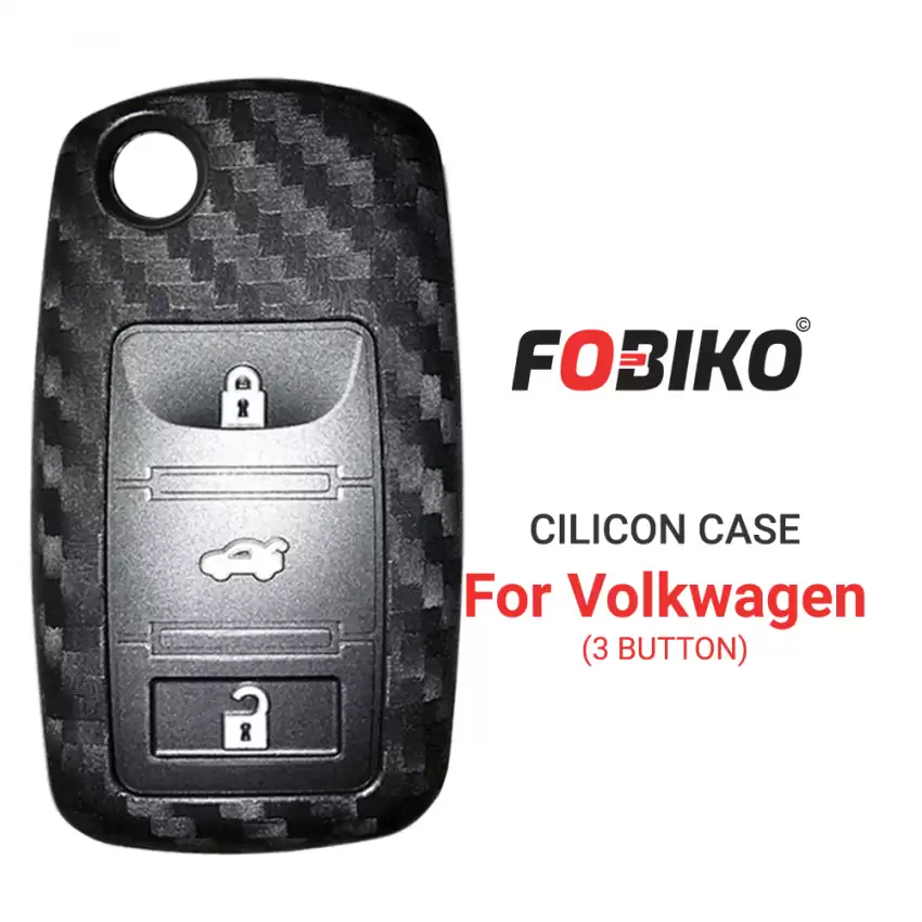 Silicon Cover for Volkwagen Flip Remote Key 3 Button Carbon Fiber Style Black