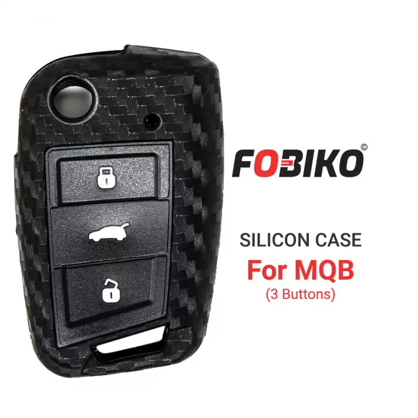 Silicon Cover for MQB Flip Remote Key 3 Button Carbon Fiber Style Black