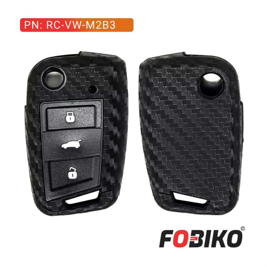 Protect your MQB Flip Remote with our carbon fiber style black silicon cover Our 3 button cover provides protection from scratches and damage, while also adding a sleek and stylish look to your keychain.