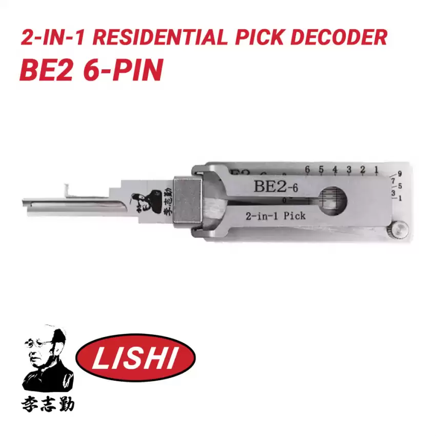 Original Lishi BE2 6-Pin Best A 2-in-1 Residential Pick Decoder Anti Glare