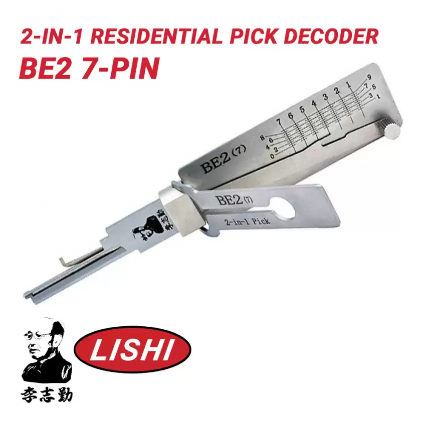 Original Lishi BE2 7-Pin Best A 2-in-1 Residential Pick Decoder Anti Glare