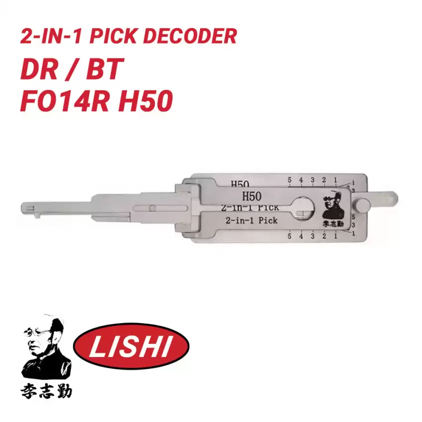 Original Lishi FO14R H50 for Ford 5 Cut 2-in-1 Pick Decoder Anti Glare