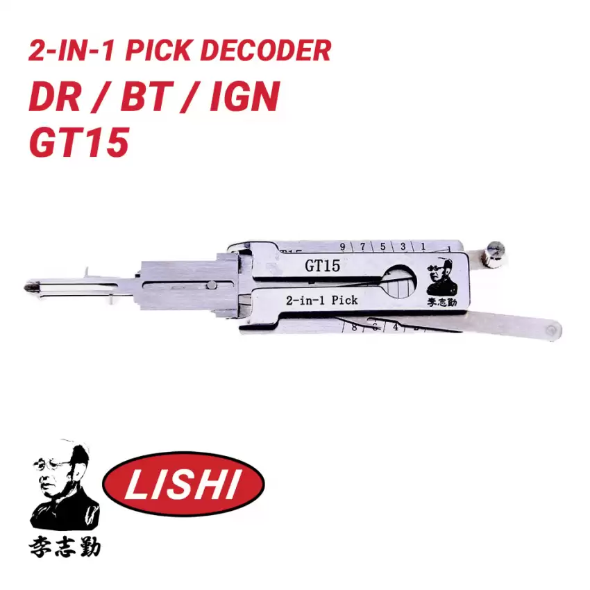 Original Lishi GT15 for Fiat Alfa Romeo 8-cut 2-in-1 Pick Decoder Anti Glare