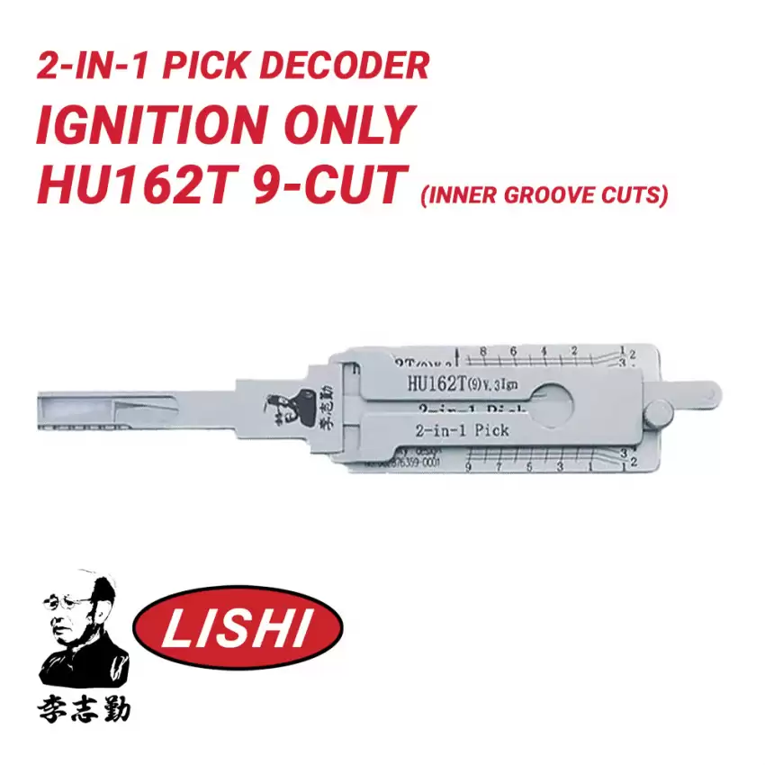 Original Lishi HU162T Side Cuts 9-Cut for VW, Audi 2-in-1 Pick Decoder Ignition Only Anti Glare
