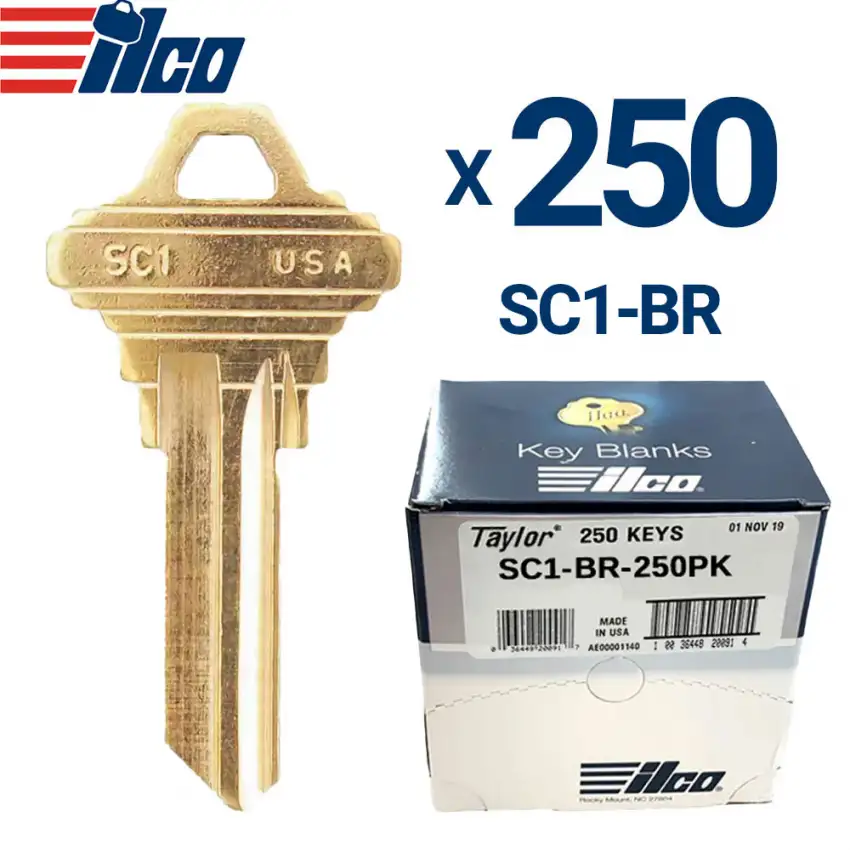 ILCO Brass Finish Schlage Key Blank Residential SC1 Pack Of 250