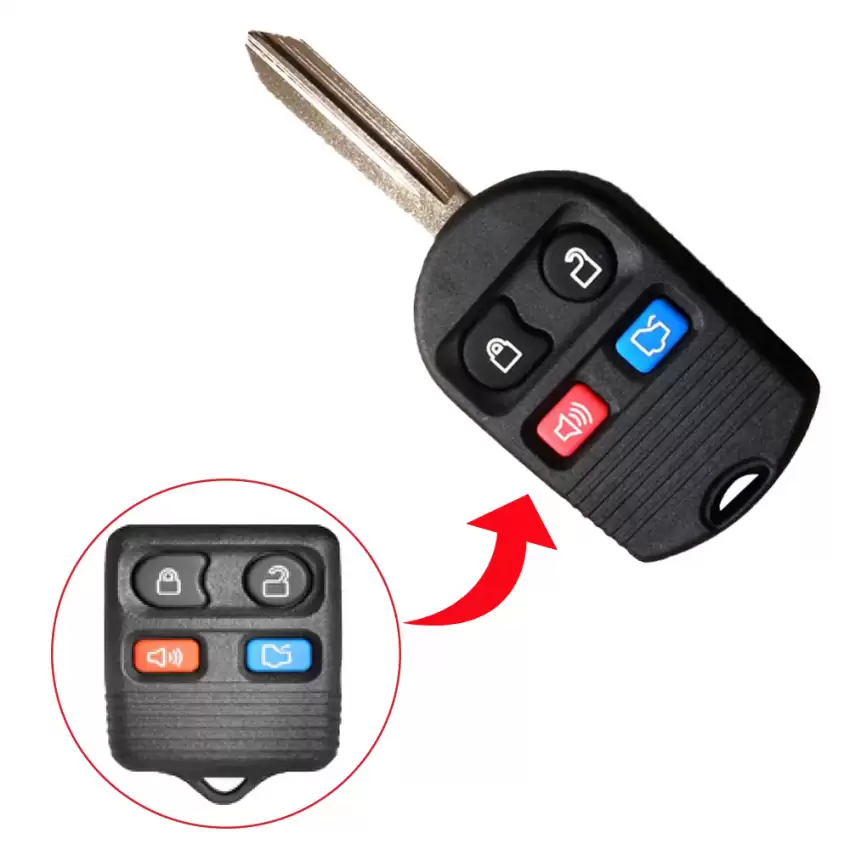 Remote Head Key Shell for Ford 4 Button Upgraded from Ford Square Remote