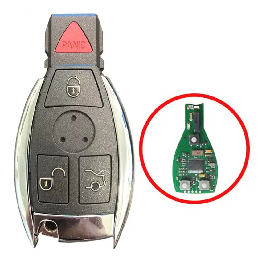 Mercedes BGA Chrome with blade Key Fob Case Replacement, Car Remote Case 4 Buttons Lock Unlock Trunk Panic