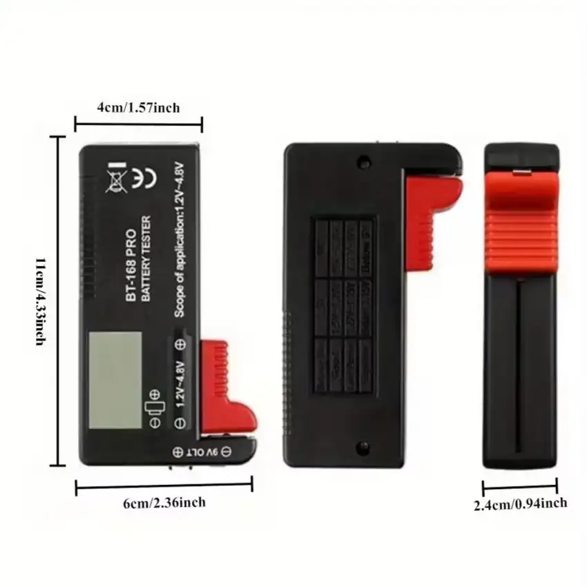 Shop the BT-168D PRO Battery Tester at KEY4 — an easy-to-read digital meter for checking power levels of 1.5V and 9V batteries, including AAA, AA, C, D, and button cells CR2032, CR2025 and more