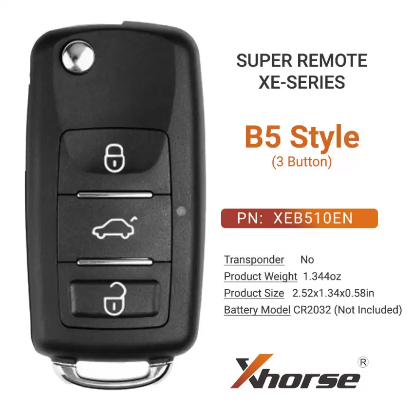 Xhorse XEB510EN Super Remote Flip Key B5 Style 3 Button With XT27B Super Chip