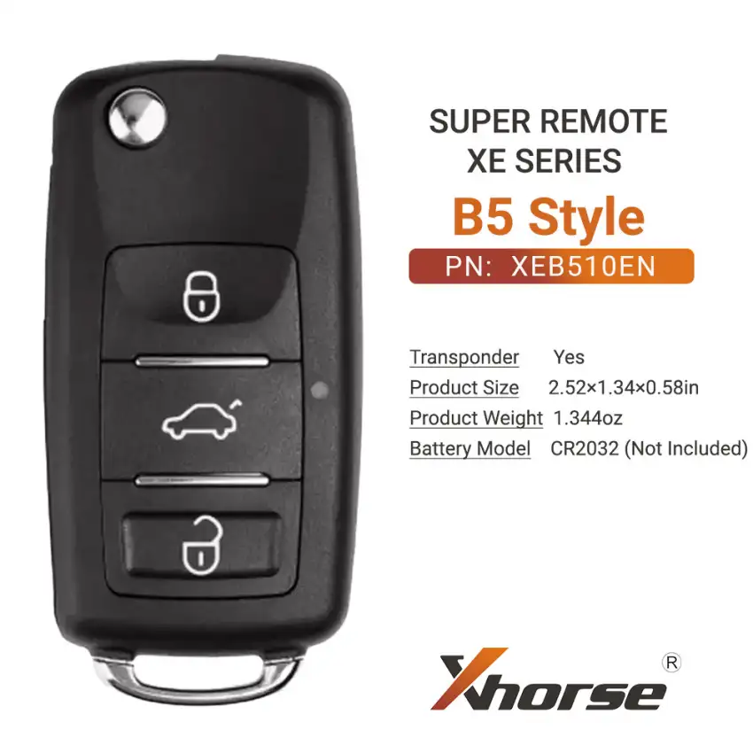 Xhorse XEB510EN Super Remote Flip Key B5 Style 3 Button With XT27B Super Chip