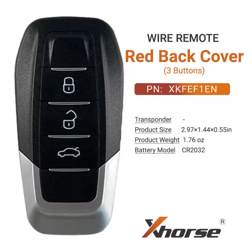 OEM NEW Xhorse Universal Wire Remote Key Red Back Cover 3 Buttons XKFEF1EN