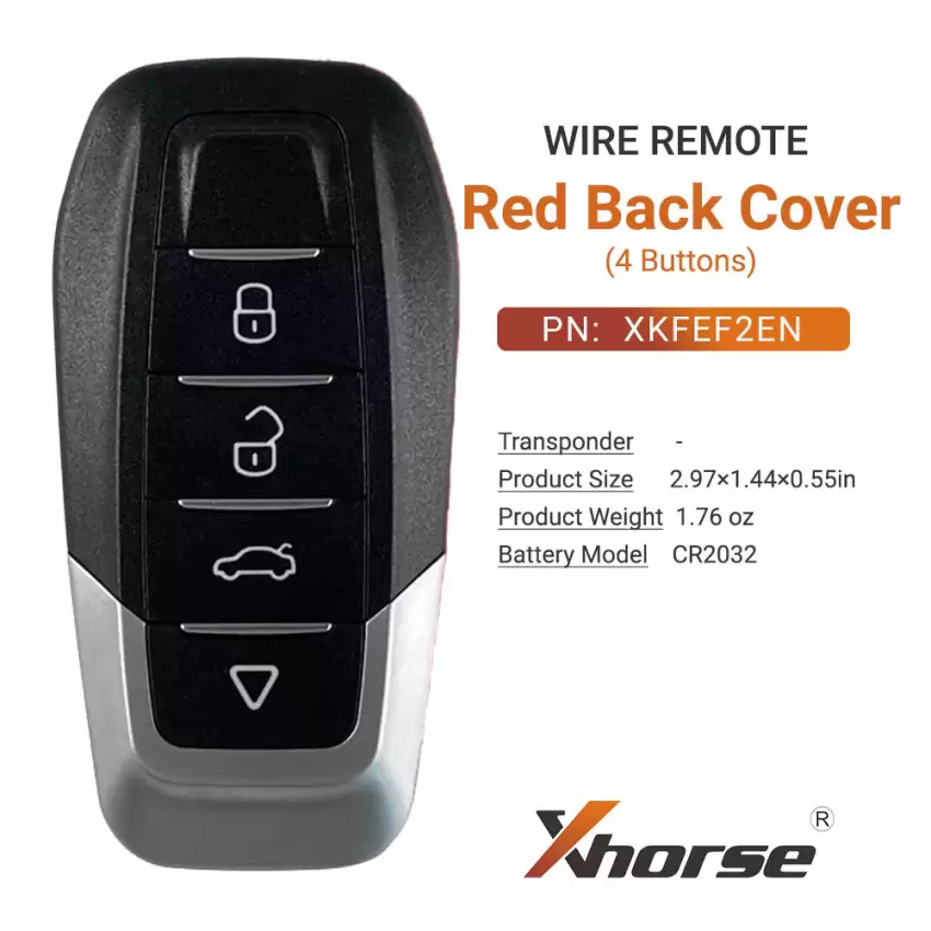 OEM NEW Xhorse Universal Wire Remote Key Red Back Cover 4 Buttons XKFEF2EN